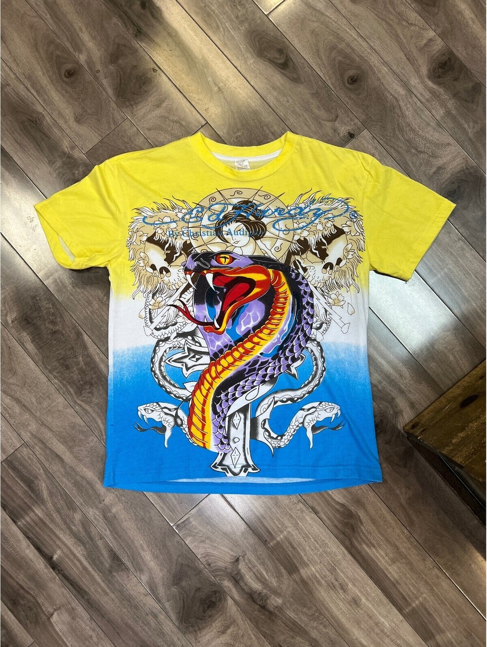 Ed Hardy Cobra Snake Dip-Dye Rhinestone Tee